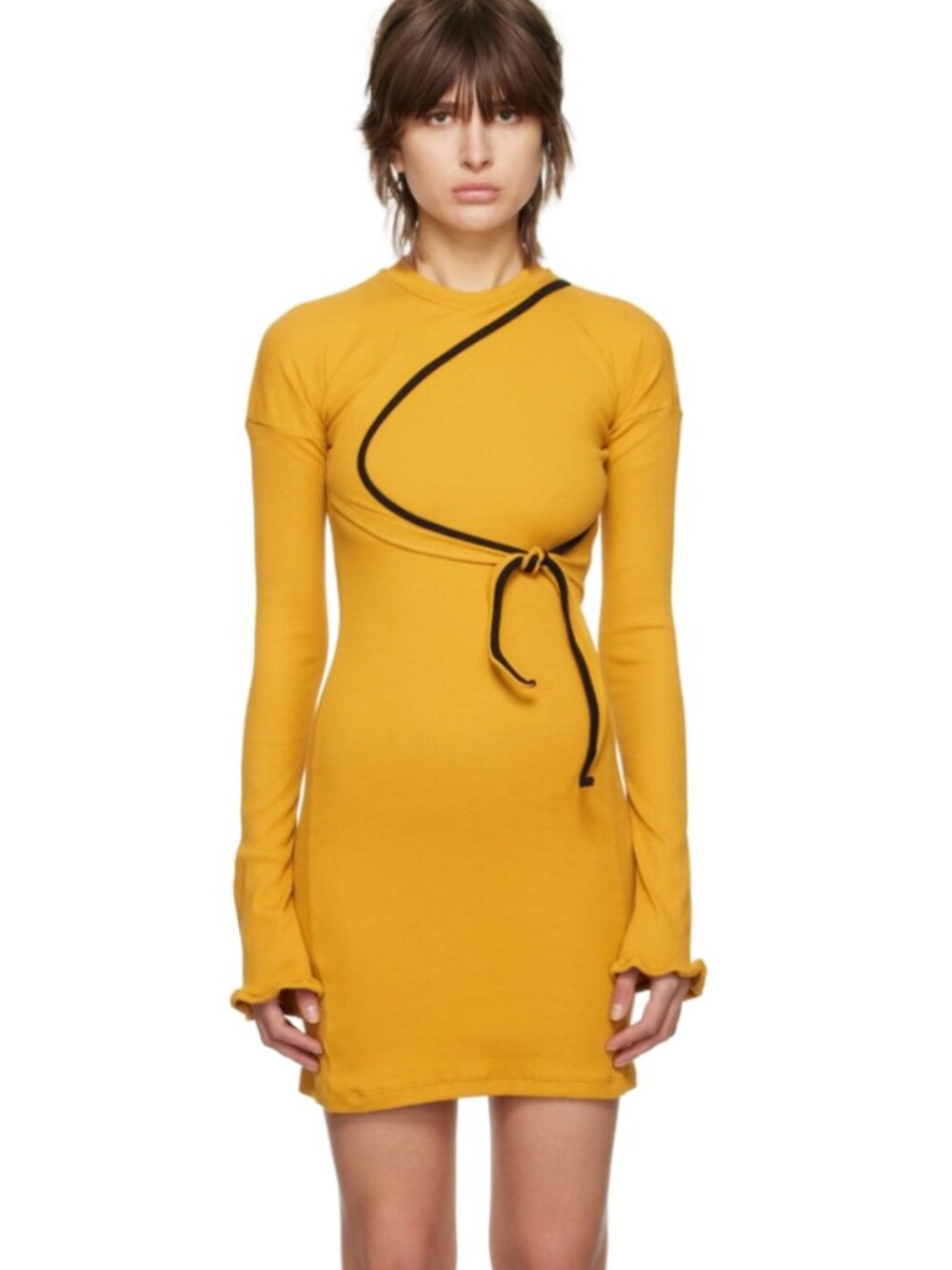 Ottolinger Yellow Black Lounge Rib Mini Dress Size XL